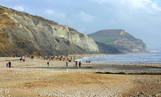 The Jurassic Coast at Charmouth, Dorset, England where Mary Anning discovered large reptiles in the shales of Black Ven