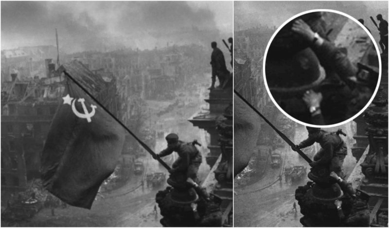The Iconic Photo Of The Soviet Flag Being Raised Over The Reichstag Was
