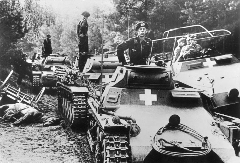 Guderian (in command vehicle) guides armoured force in Poland