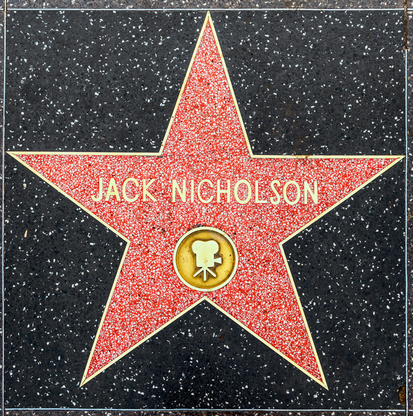 Jack Nicholsons stjerne på berømmelsens gåtur i Californien.Jack Nicholson 's stjerne på St. John' s Hall of Fame i Californien.