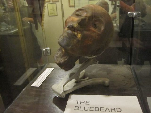 Tête présumée coupée d'Henri Désiré Landru (1869-1922), tueur en série français connu sous le nom de Barbe-Bleue de Gambais, présentée au Musée de la Mort à Hollywood, Los Angeles. Photo de John Mosbaugh CC BY 2.0