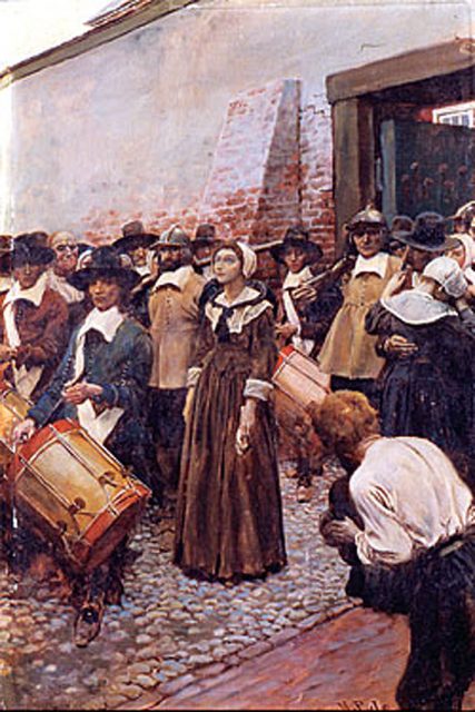 Mary Dyer leds till galgen i Boston, 1660.