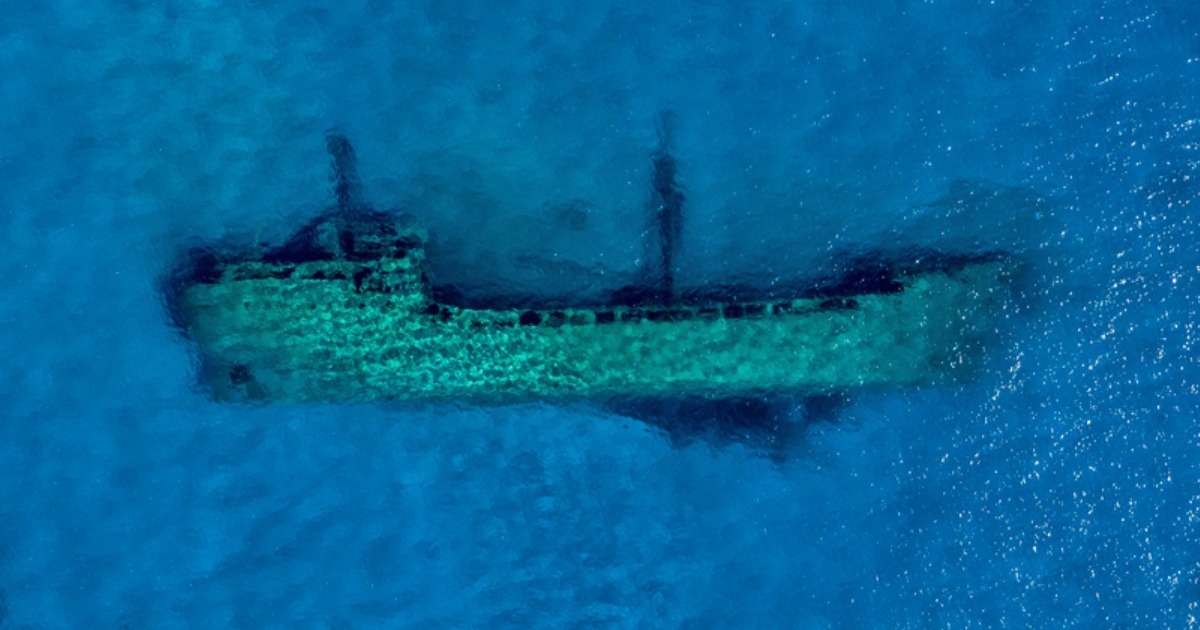 Shipwrecks Visible From Sky Above Lake Michigan Due To Crystal Clear Water