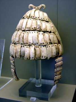 Boar's tusk helmets, highly decorative, worn by warriors in the ...