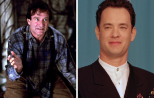 Robin Williams as Alan Parrish in 'Jumanji' + Tom Hanks standing on a red carpet