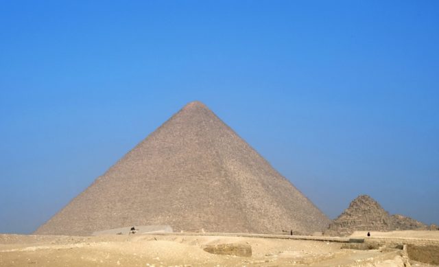 View of the Great Pyramid of Giza on a cloudless day