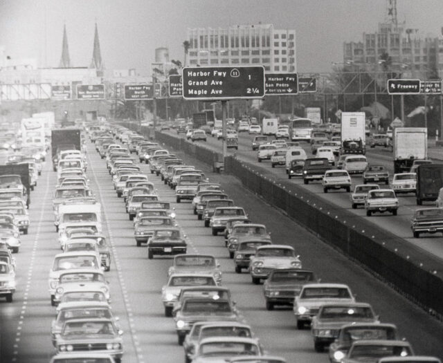 Cars backed up on a highway