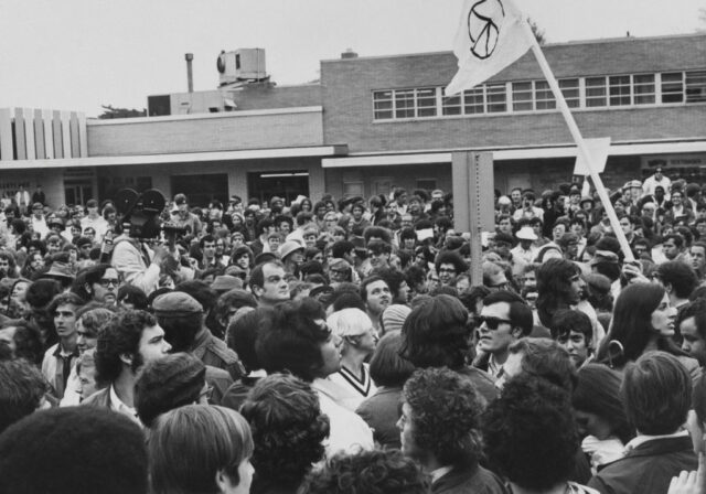 Protestors standing outside of the University of Maryland