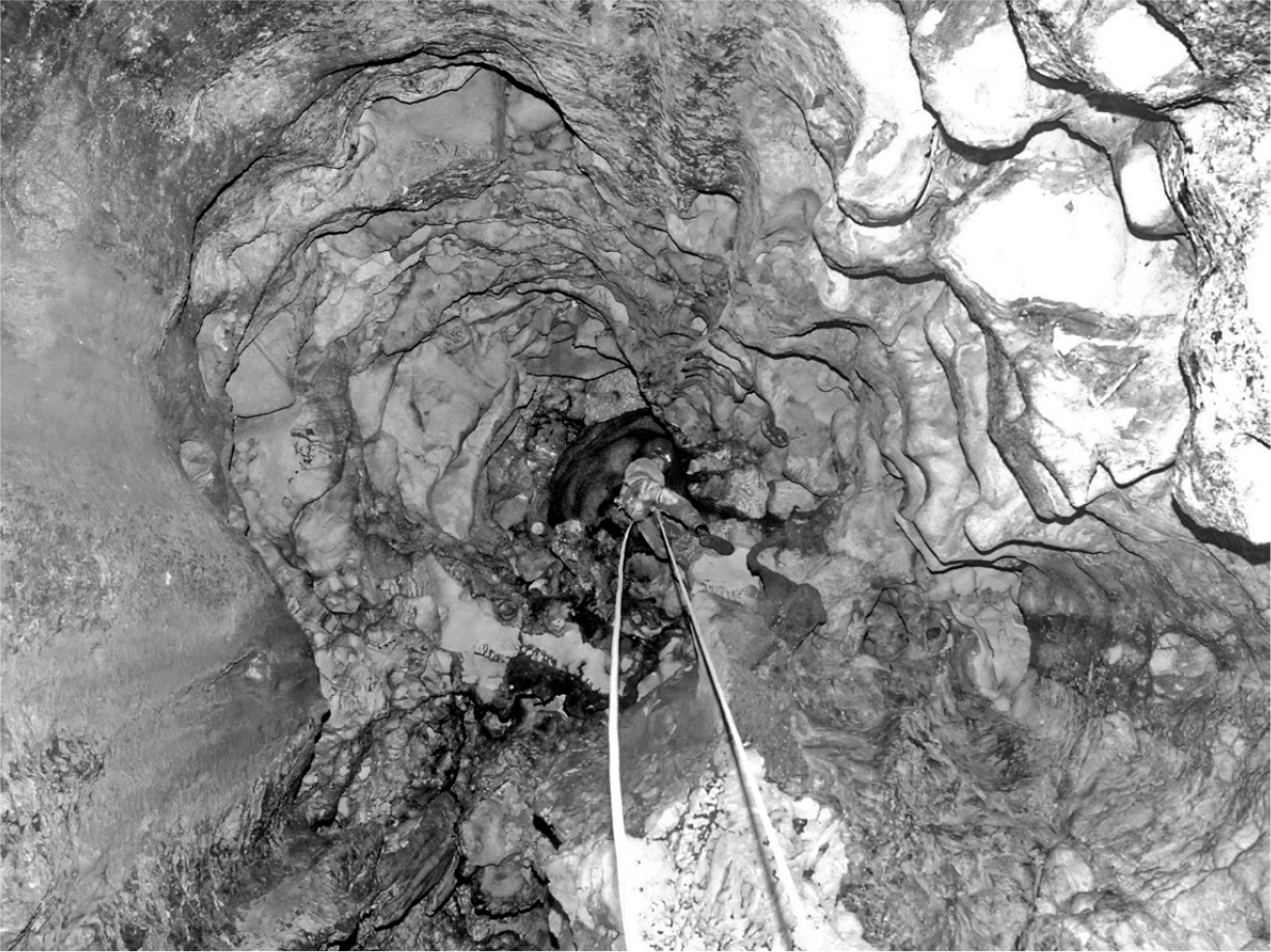 Deep shaft in the northern part of the Te’omim Cave. (Photo Credit: Eitan Klein / Boaz Zissu / Harvard Theological Review / Cambridge University Press)