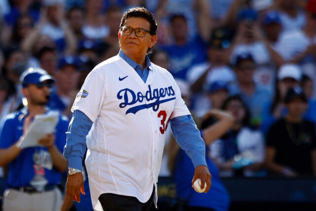 Fernando Valenzuela walking through a baseball stadium