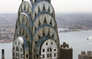 Close-up of the top part of the Chrysler Building.