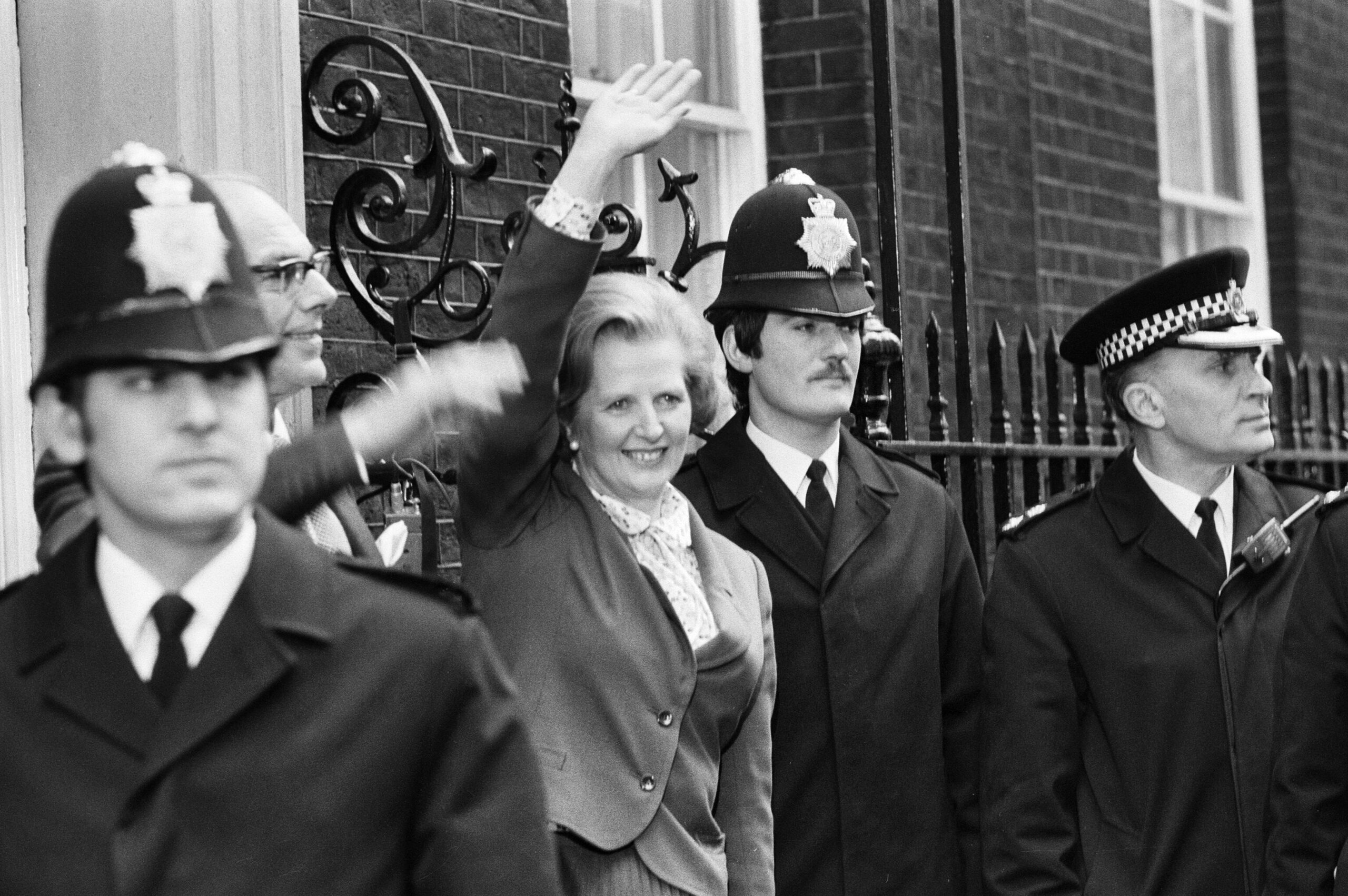 Margaret Thatcher enters Number 10 Downing Street after her historic election victory, becoming Britain's first female Prime Minister. 4th May 1979. (Photo Credit: MacDonald and Ley and Foster/Mirrorpix/Getty Images)