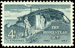 A stamp showcasing the Homestead Act.