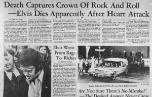 Newspaper declaring the death of Elvis Presley.