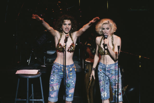 Sandra Bernhard and Madonna performing on stage