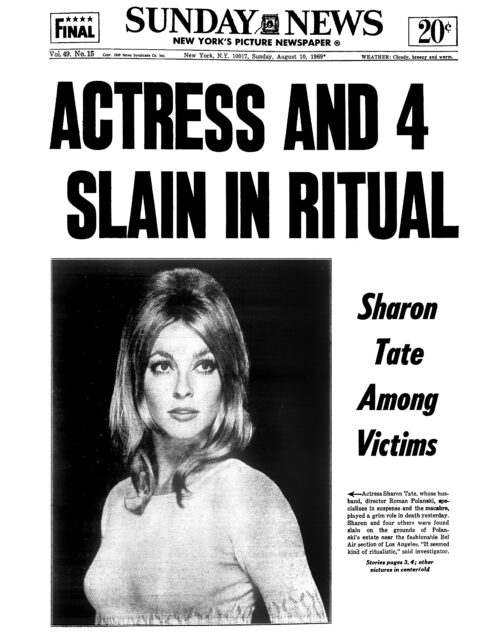 Newspaper headline of Sharon Tate's murder.