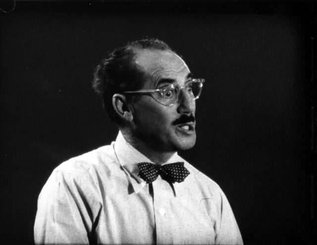 Headshot of Groucho Marx while speaking.