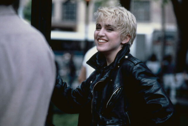 Madonna on the set of her "Papa Don't Preach" music video