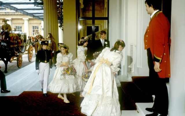 Bridesmaids walking into St. Paul's Cathedral