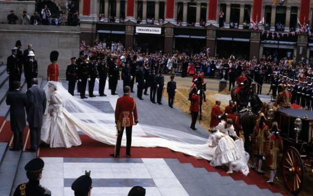 Lady Diana Spencer walking up the steps of St. Paul's Cathedral