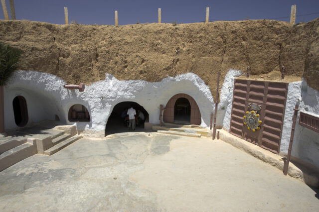 A building that was part of the 'Star Wars' Tatooine set.