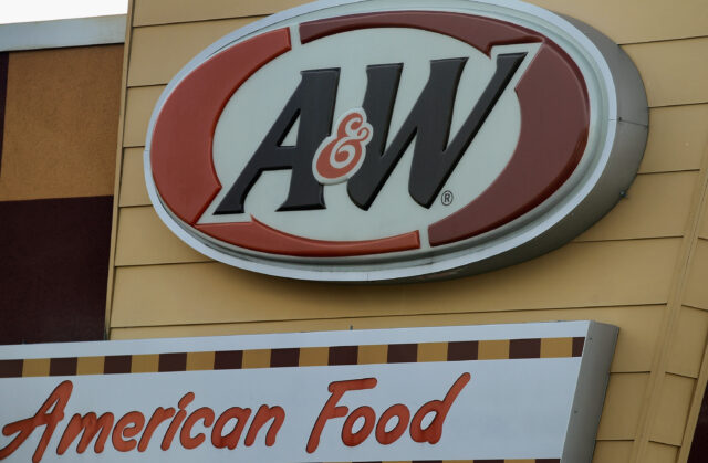 An A&W restaurant sign.