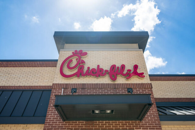 A Chick-Fil-A restaurant sign.