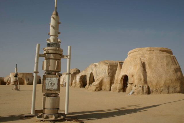 A 'Star Wars' prop outside a hut in the Tunisian desert.