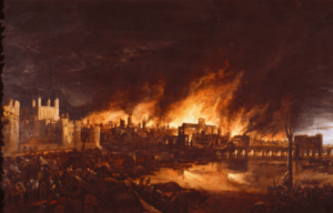 Painting of the Great Fire of London.