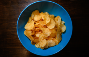 A bowl of potato chips.