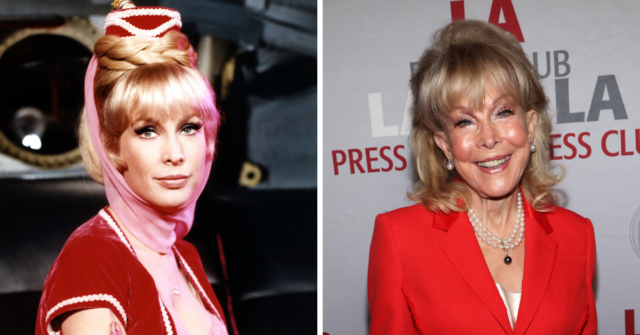 Barbara Eden as Jeannie in 'I Dream of Jeannie' + Barbara Eden standing on a red carpet