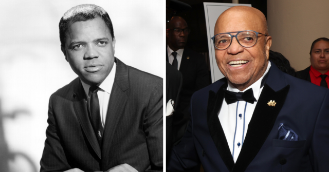 Portrait of Berry Gordy, Jr. + Berry Gordy, Jr. standing among a group of people