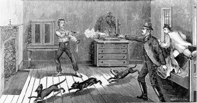 Illustration showing the murder of Billy the Kid