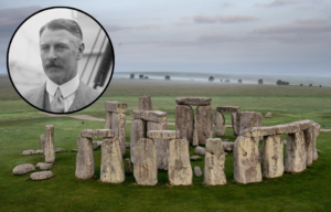 Photo of Stonehenge and a portrait of Cecil Chubbs.