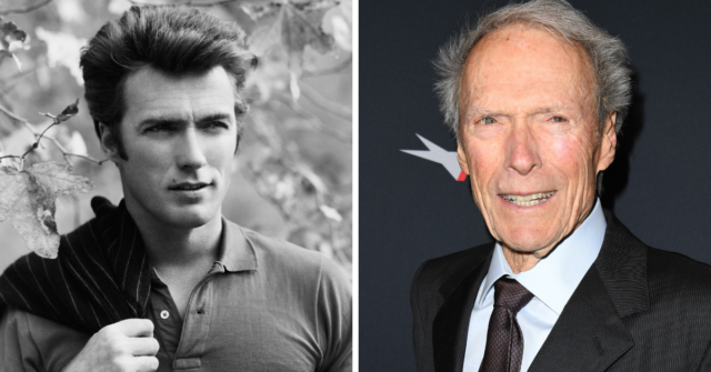 Portrait of Clint Eastwood + Clint Eastwood standing on a red carpet