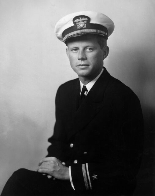 Portrait of John F. Kennedy in his Navy uniform.