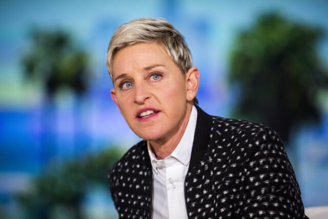 Ellen DeGeneres sitting on the set of 'The Ellen DeGeneres Show'