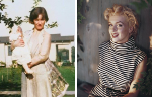 Gladys Pearl Baker holding Norma Jeane Mortensen + Portrait of Marilyn Monroe