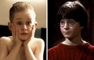 Macaulay Culkin as Kevin McCallister in 'Home Alone' + Daniel Radcliffe as Harry Potter in 'Harry Potter and the Sorcerer's Stone'