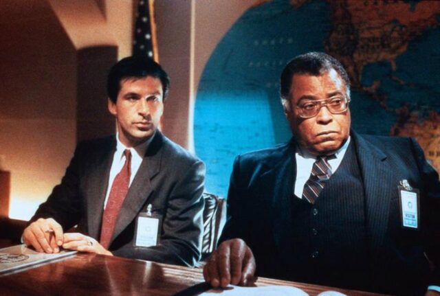 James Earl Jones sitting beside Alec Baldwin.