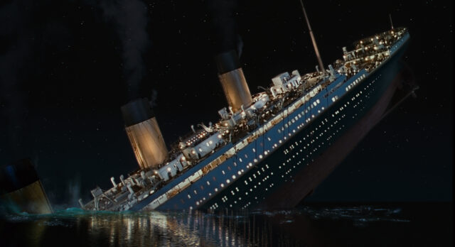 A still of the Titanic sinking in the 1997 film of the same name.