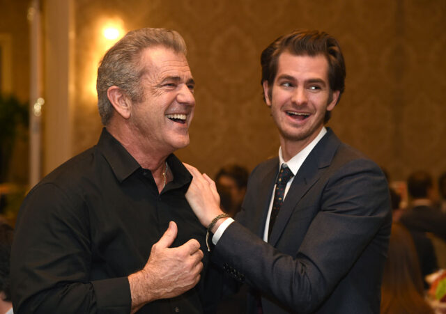 Mel Gibson and Andrew Garfield laughing together