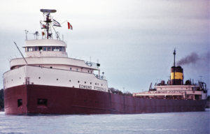 The SS Edmund Fitzgerald on a lake.