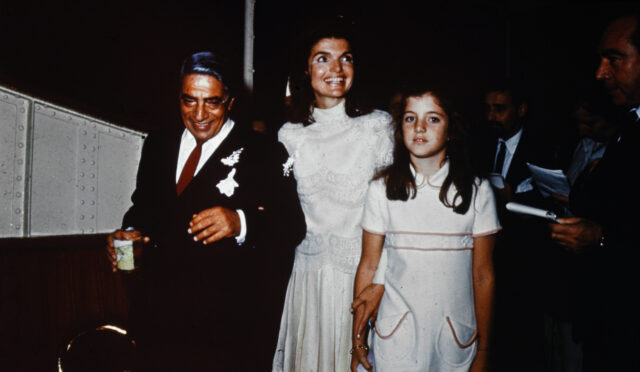 Aristotle Onassis, Jackie Kennedy, and Caroline Kennedy on the wedding day of Aristotle and Jackie.