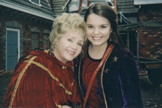 Debbie Reynolds and Kimberley J. Brown standing together on the set of 'Halloweentown II: Kalabar's Revenge'