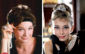 Portrait of Shirley MacLaine + Audrey Hepburn as Holly Golightly in 'Breakfast at Tiffany's'