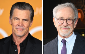 Josh Brolin standing on a red carpet + Steven Spielberg standing on a red carpet