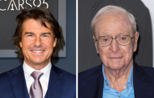 Tom Cruise standing on a red carpet + Michael Caine standing on a red carpet