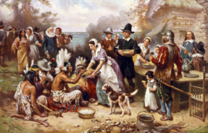 An artist depiction of the First Thanksgiving.