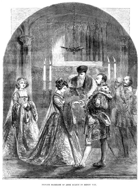 An illustration of King Henry VIII's marriage to Anne Boleyn.